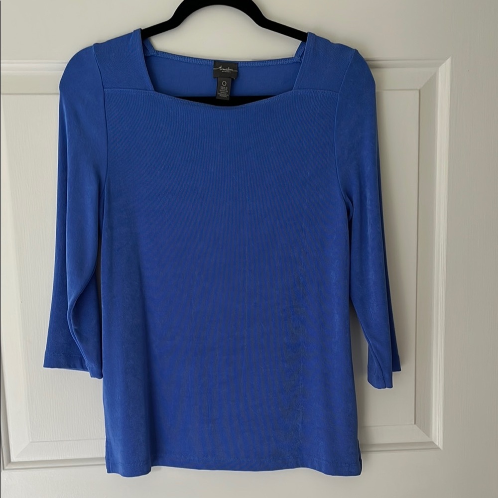 Chico's Blue Fitted 3/4 Sleeve Blouse